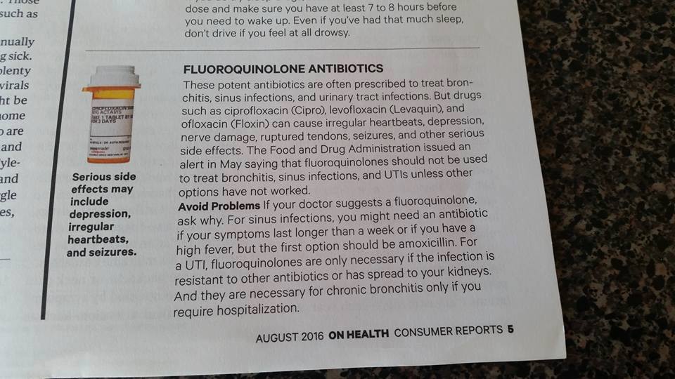 Consumer Reports Warns Patients About Fluoroquinolone Dangers