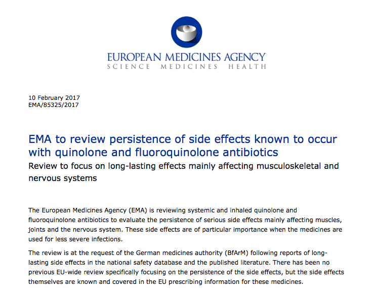 EMA to review persistence of side effects known to occur with quinolone and fluoroquinolone antibiotics